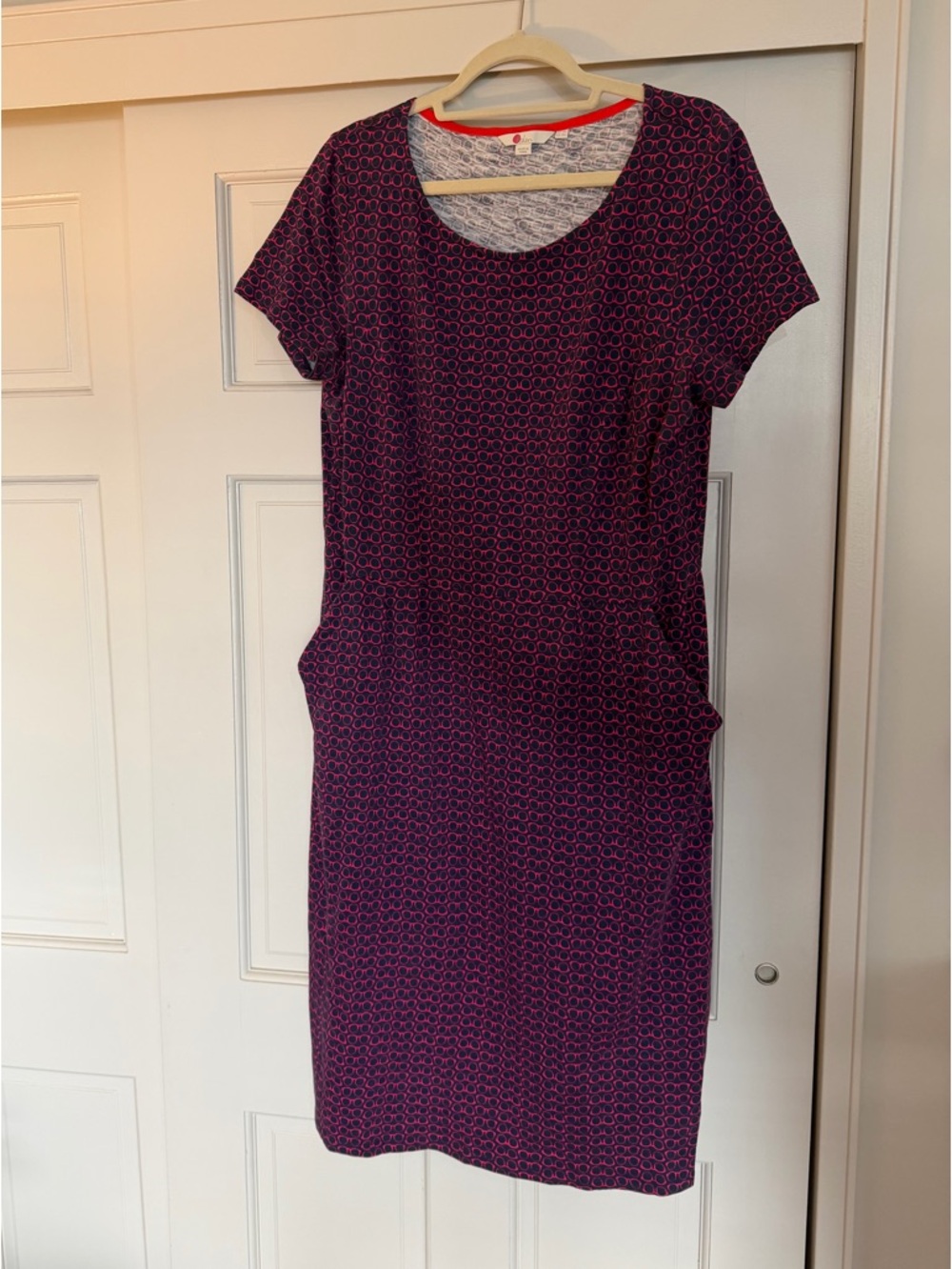 Boden Navy with Red Eyeglasses Print Midi Shift Dress